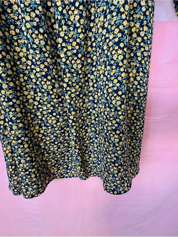 AUW Navy and Yellow Floral Square-Neck Midi Dress - Image 4