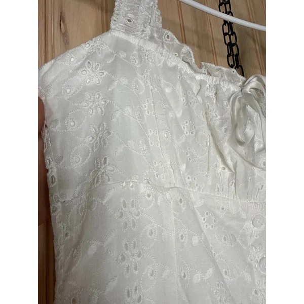 NWT Lulus Nerissa White Eyelet Embroidered Ruffle Drop Waist Midi Dress Tiered M - Image 8