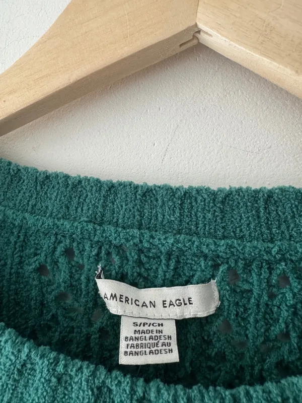 NEW!! American Eagle Green Open Knit Pointelle‎ Sweater - Image 7