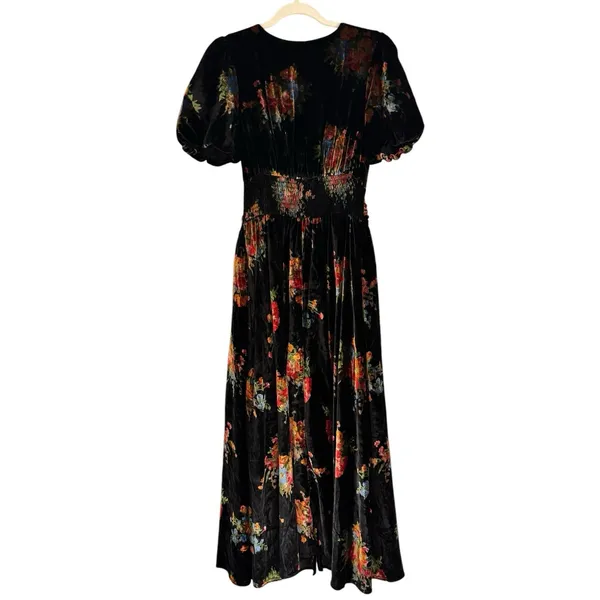 NWOT Anthropologie Katerina Button Front Midi Dress Black Velvet Floral Small - Image 5
