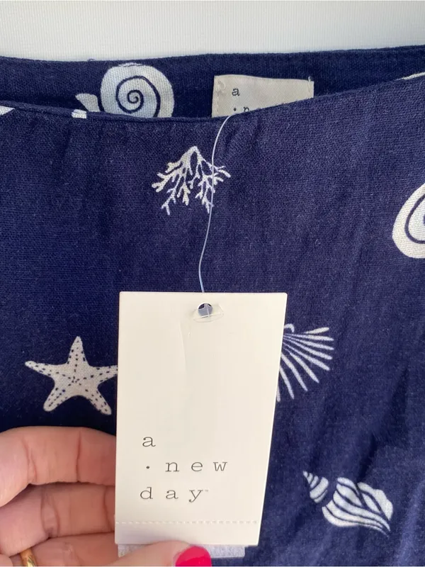 A New Day navy linen seashell nautical wrap skirt skort beach coastal cottage 6 - Image 9