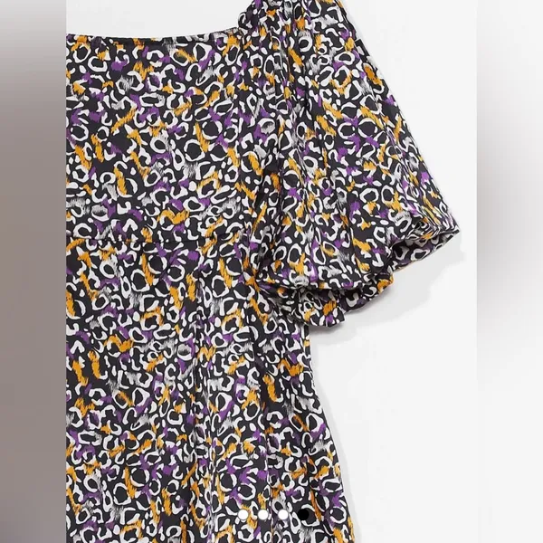 Nasty Gal Abstract Print Puff Sleeve Square Neckline Mini Dress‎ Size Medium - Image 2