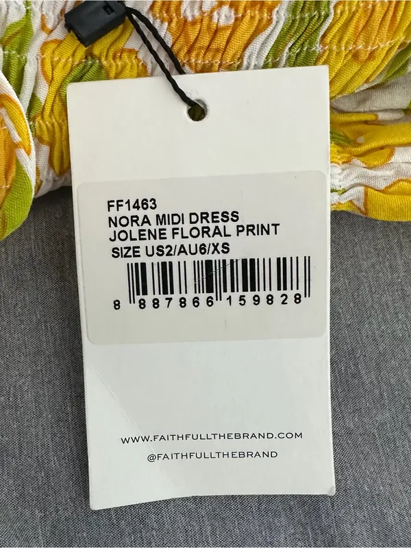 Faithfull The Brand Nora Midi Dress Jolene Floral Print XS Yellow Pink Green NWT - Image 5
