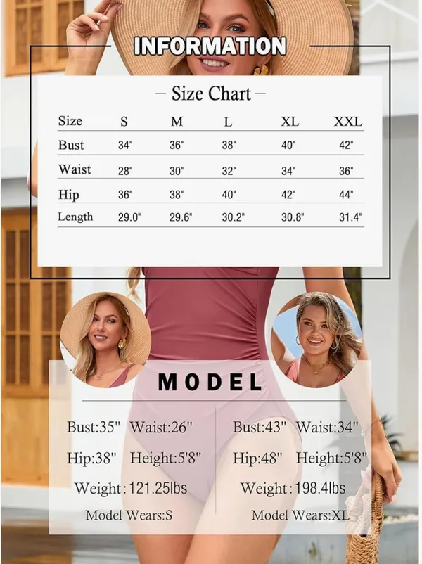 Women's Tummy Control Swimsuits Ruched Slimming One Piece Bathing Suit Deep V Neck - Image 4
