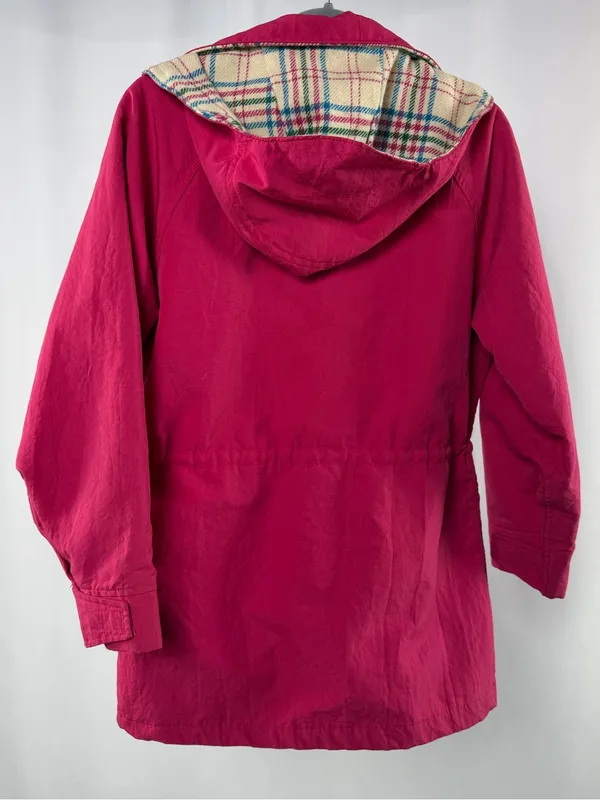 Vintage Woolrich Plaid Wool Lined‎ Hooded Utility Jacket in Magenta Size Small - Image 4