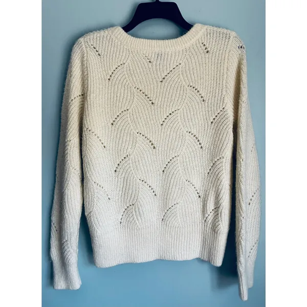 Women’s Small Ivory Pointelle Knit Sweater Crew Neck Long Sleeve Cozy A New Day - Image 6