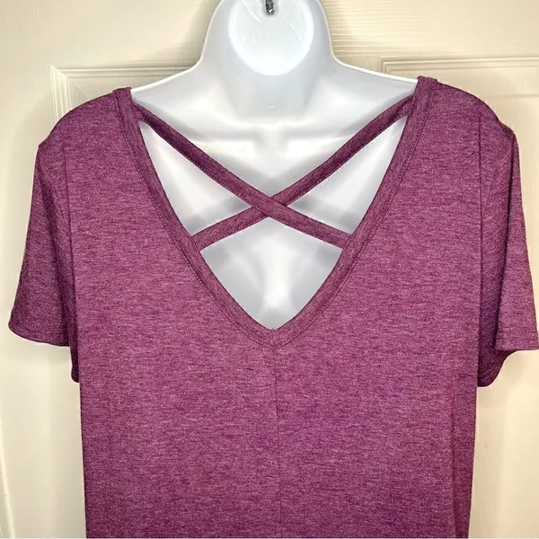 Yelete Criss Cross Back TShirt Dress Swing Athletic VNeck Purple S - Image 7
