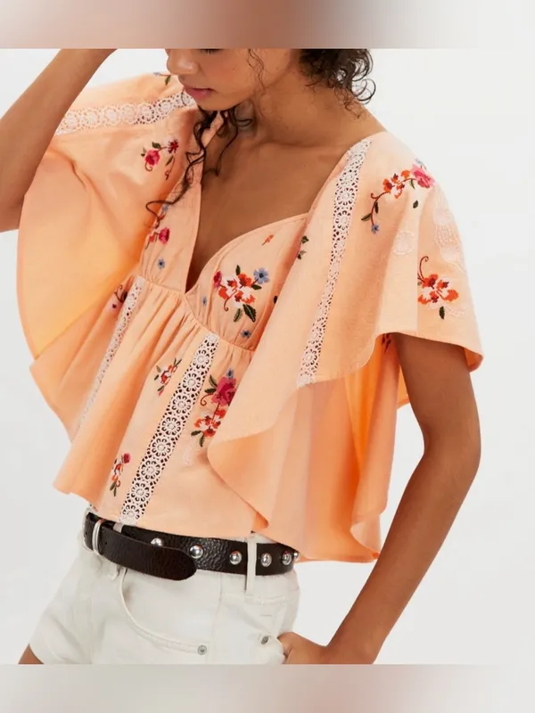 NWT Free People Make Me Yours Blouse - peach combo - Small - Image 5