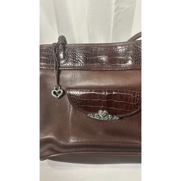 Brighton Handbag‎ Brown Embossed Alligator & Leather Braided Handles Charm - Image 2