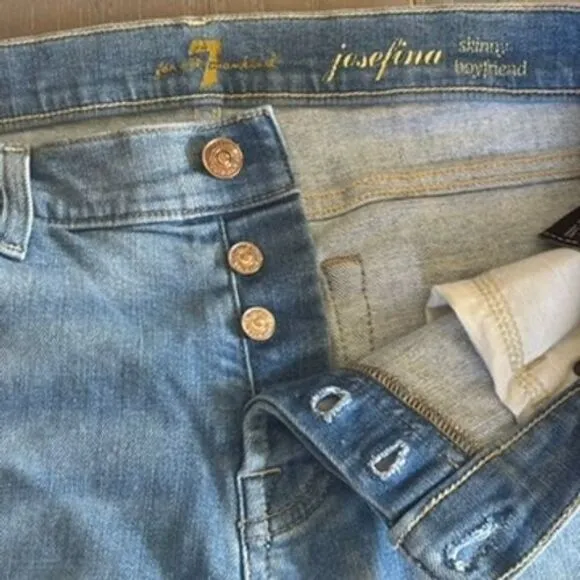 7 For All Mankind Josefina Skinny Boyfriend Distressed Acid Wash Jeans‎ Size 29 Mid Rise - Image 4