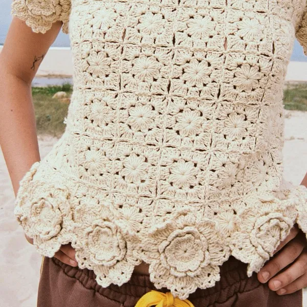 🆕 2025 Zara Floral Crochet Knit Cotton Top Blouse - Image 2