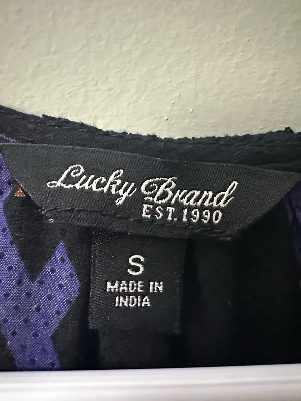 Lucky Brand Women’s Black Tunic w/ Purple & Orange Aztec Print Size S - Image 2