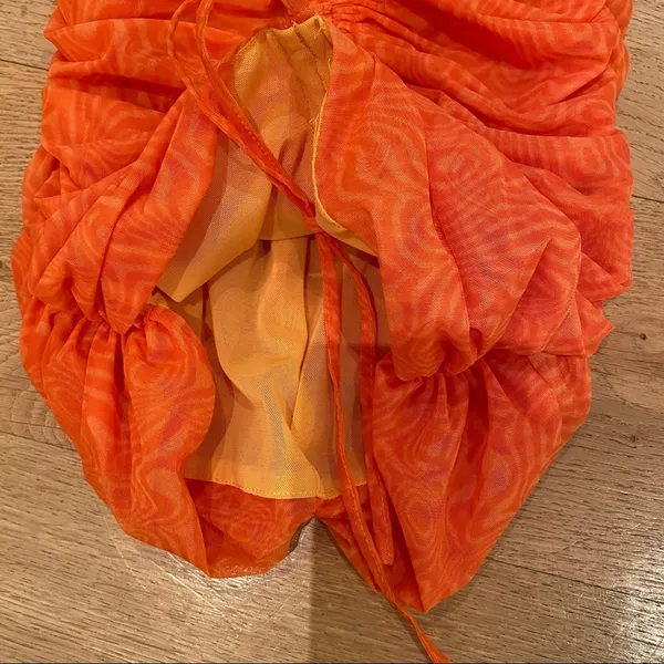 Mistress Rocks let Me Go Chocolate Orange Print Ruched Halter Mini Dress Size XS - Image 4
