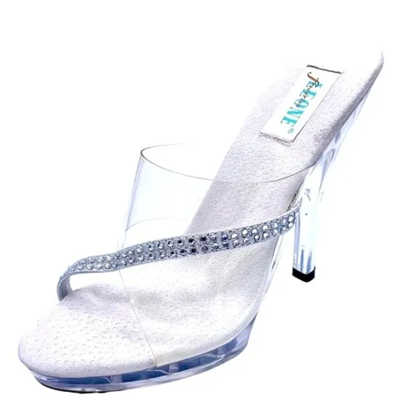Leone Ava Lucite Platform Rhinestone Strap High Heel Sandals 6 Slip-On Pageant - Image 2