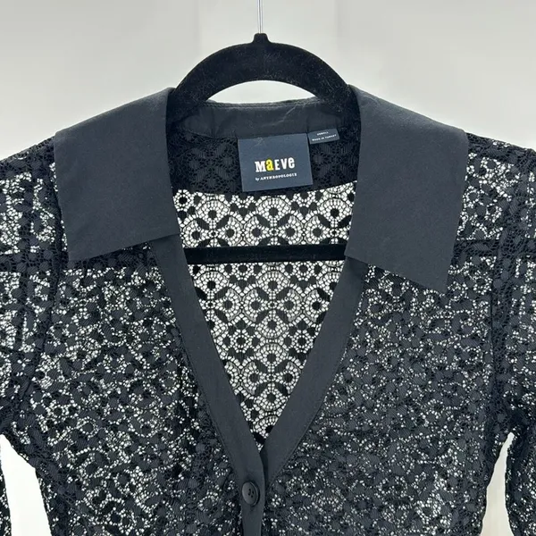 Maeve For Anthropologie Black Lace Button Down Blouse sexy grunge goth size XS - Image 5