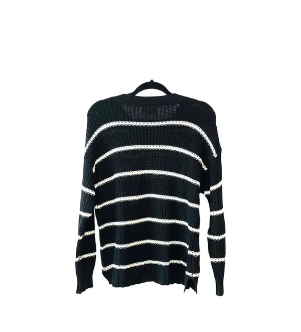 American Eagle Oversized Striped Sweater Black White Crew Neck - Image 8