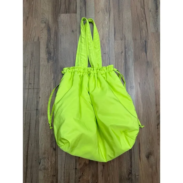 Neon Green Nylon Tote Bag Ruched Top Shoulder‎ Bag Lightweight Large - Image 4