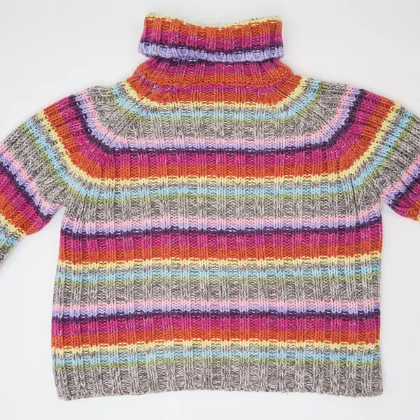 Vintage 90s Rocket 898 Rainbow Striped Knit Turtleneck Sweater - Image 3
