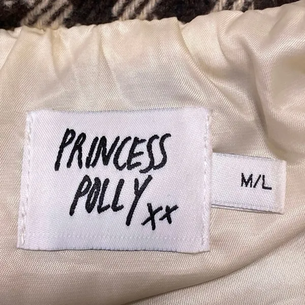 Princess Polly Cream Black Wool Plaid Checkered Long Sleeve Coat Jacket Size M/L - Image 3