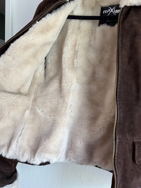 Y2K leather suede bomber jacket with fuzzy lining size small Brown - Image 10