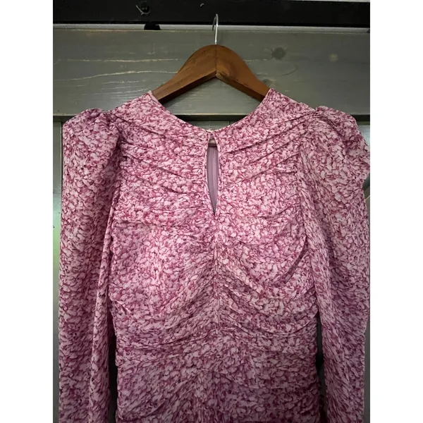 Bardot Pink Floral Ruched Mini Dress Keyhole Long Sleeve XS Fairycore Boho - Image 3