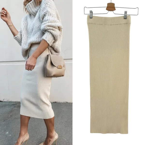 Camila Coelho Dahlia Skirt Midi Sweater Knit Stretch‎ Ivory Cream Size Small - Image 2