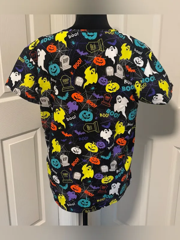 Luv Scrubs V- neck Halloween Nurse, Doctor, Hospital Scrub Shirt Top Pumpkins - Image 3