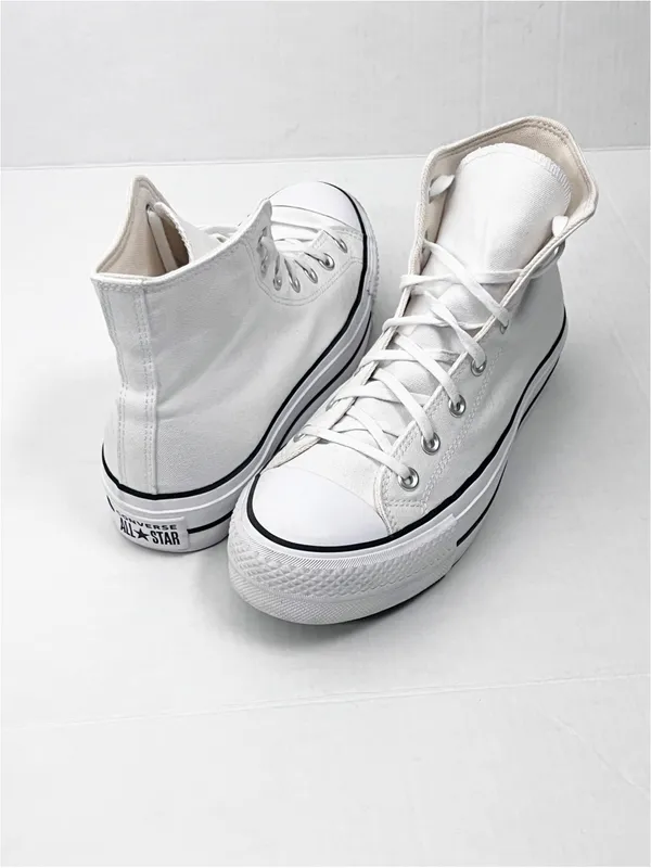 CHUCK TAYLOR ALL STAR CONVERSE White Platform Lace Up High Top Sneakers Size 10 - Image 5