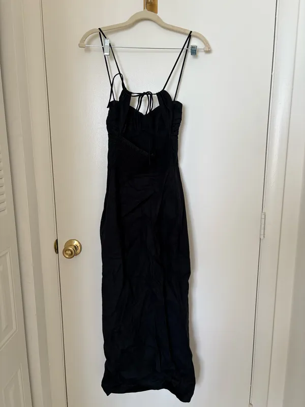 ZARA Black Cotton Midi Dress with Leg Slit - Image 3