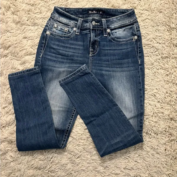 Miss Me Stylish Mid-Rise Skinny Blue Embroidered Women's Jeans Size 27 - Image 14