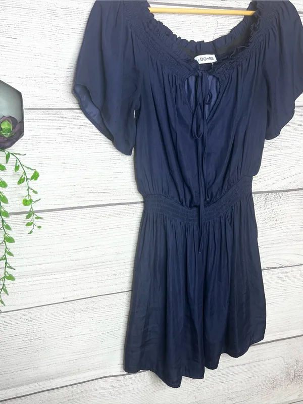 DO+BE Navy Blue Off Shoulder Keyhole Neck Short Sleeve Mini Dress Size Large - Image 4