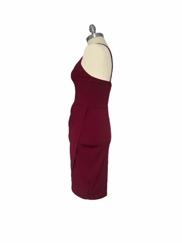 Lulus Forever Your Girl Sz S Wine Red Bodycon Mini Strappy Wrap Dress - Image 4