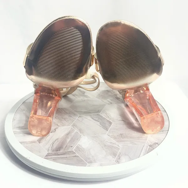 Call It Spring Gold Ankle Strap Block Heel Sandals Size 6 With Box - Image 4