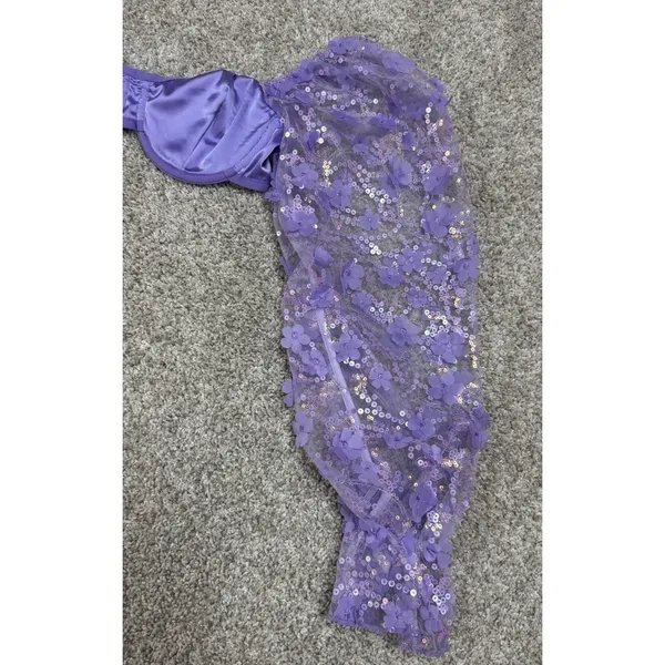 IHeartRaves Purple Sequin Floral Puff Sleeve Underwire Crop Bra Top Size XS - Image 5