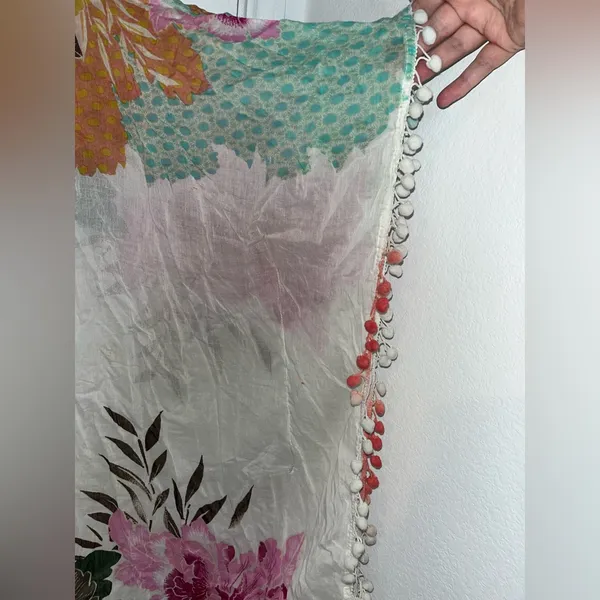 Z&L Europe Floral Textured Pom-Pom Open Front Pattern Airy Caftan Cover Up Sz L - Image 12