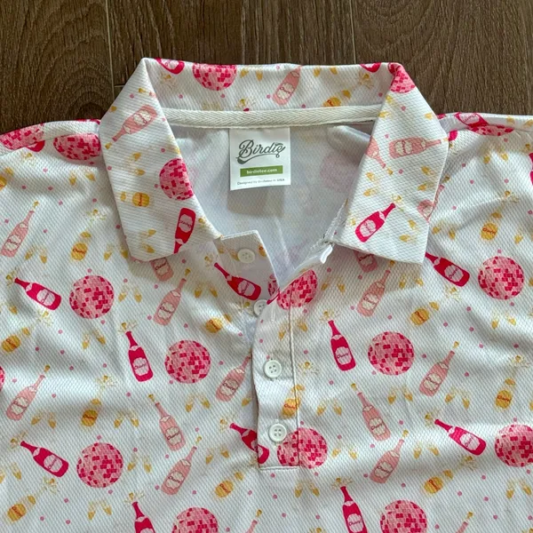 Birdie Tee Golf Polo Champagne Disco Bachelorette Girls Trip Approx Sz Medium - Image 4