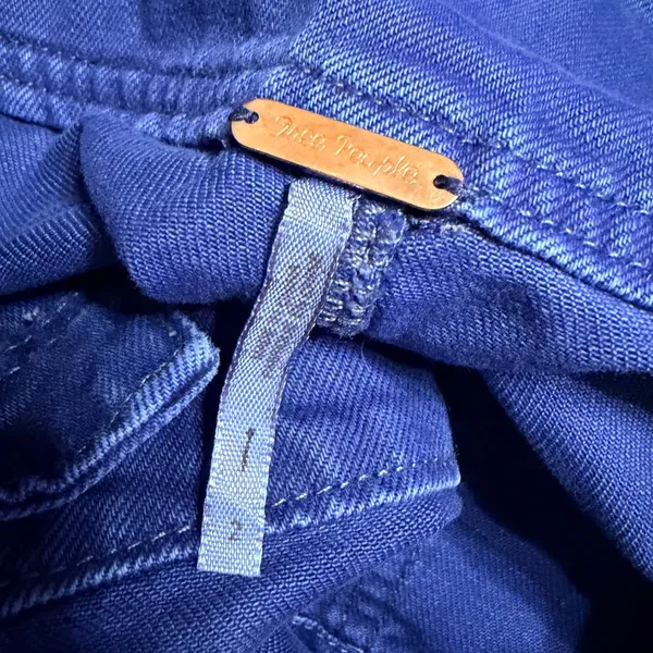 Free People Denim Shortalls Blue Cotton Carpenter Utility Frayed Shorts Size 2 - Image 6