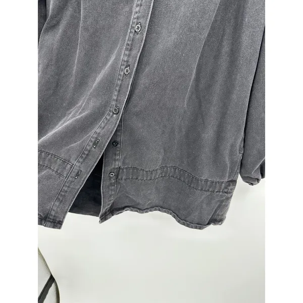 Veveret Womens Smocked Denim Shirt Jacket Puff Sleeve Washed‎ Black Small - Image 4
