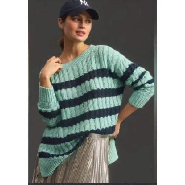 NWT Anthropologie Pilcro Cable Sweater Size Large Tunic Striped Linen Cotton - Image 13
