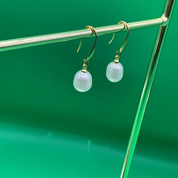 Gold Plated White Pearl Earrings - Image 3