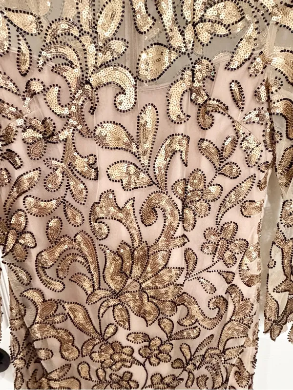 Elie Tahari Gold Sequin Mermaid Quiet Luxury Formal Cocktail Party Small Dress - Image 7