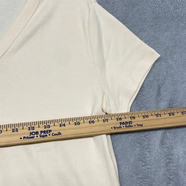 Madewell Shirt Womens XL Cream 90s‎ Baby Tee Short Sleeve Cotton V Neck NY931 - Image 5