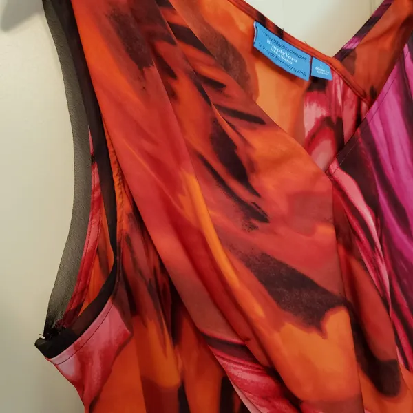 Vera Wang Simply Vera Dress Orange Pink Watercolor Sleeveless L - Image 4