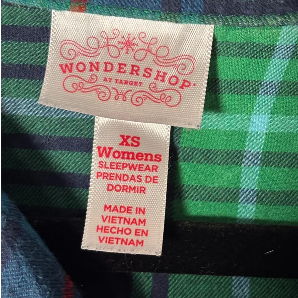 Wondershop Womens Pajama Set XS Green Blue Plaid Flannel Cotton Holiday Classic - Image 8