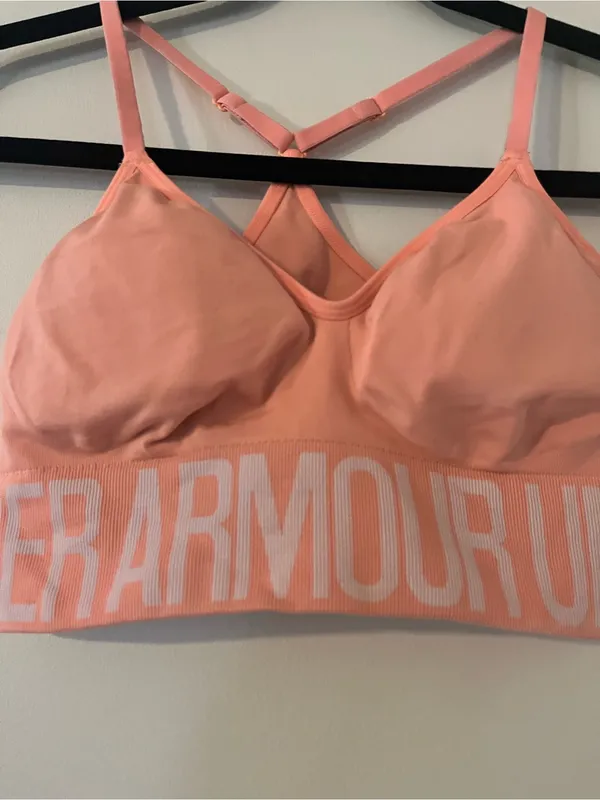 Under Armour Peach Orange Longline Sports Bra Medium Strappy Racerback - Image 2
