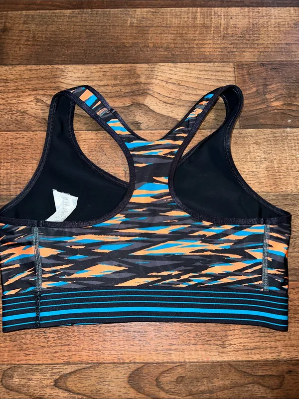 Under Armour Women's Orange and Teal Striped Racerback Sports Bra Medium - Image 4