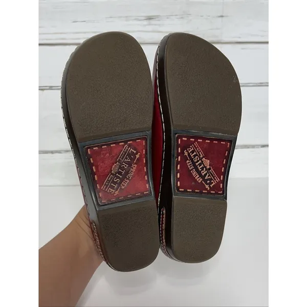 Spring Step L'Artiste Burbank Red Leather Floral Clogs Women EU 39 US 8 Wedge - Image 9