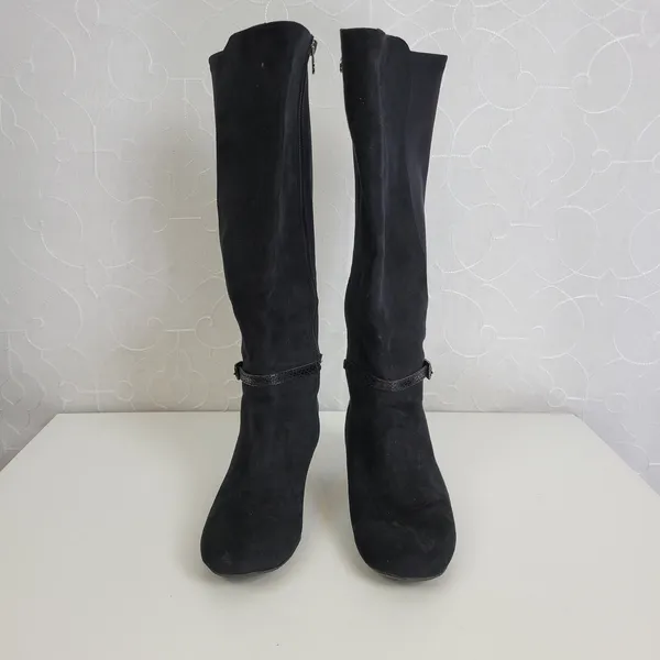 Dana Buchman Womens Boots Size 6.5 Black Suede Wedge Heel Knee High Side Zip - Image 11