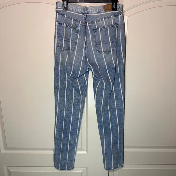 American Eagle Mom Jeans Retro Indigo‎ Stripe High Waist Denim Women's 4 X-Long - Image 4