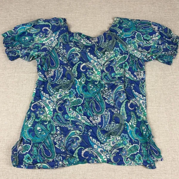 Lauren Ralph Lauren Blouse Womens M Blue‎ Off The Shoulder Ruffle Paisley - Image 8
